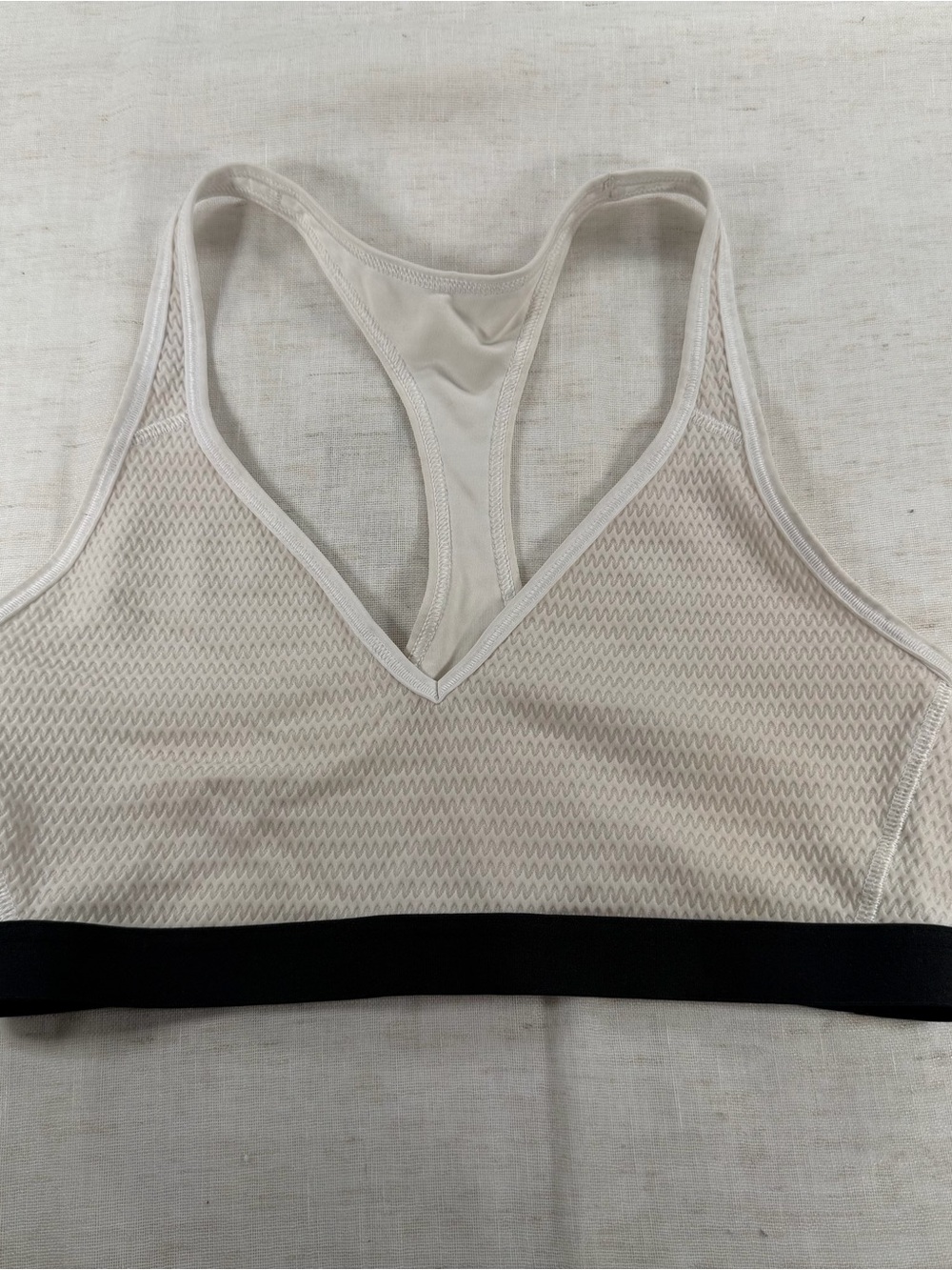 Victoria Sport Women M White Black Mesh Racerback Sports Bra Wireless Lined